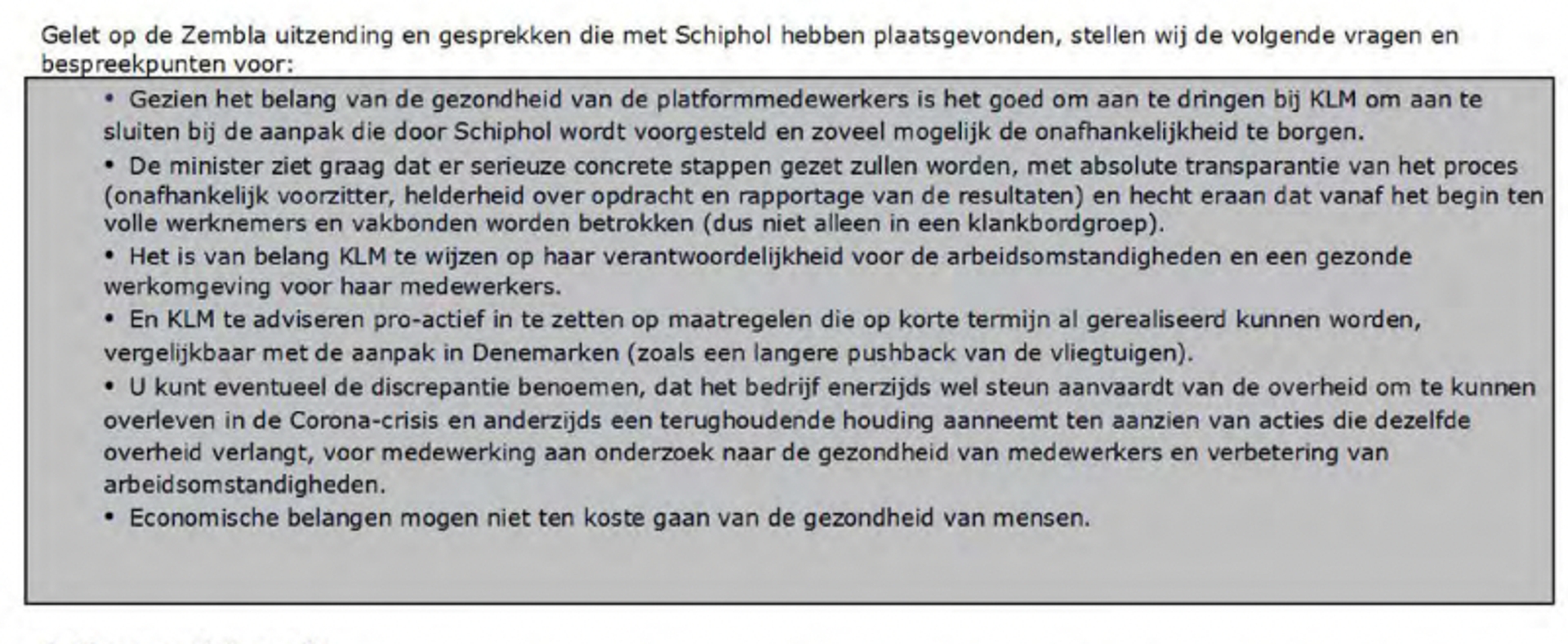 Schreenshot WOO 'Ziek van Schiphol'